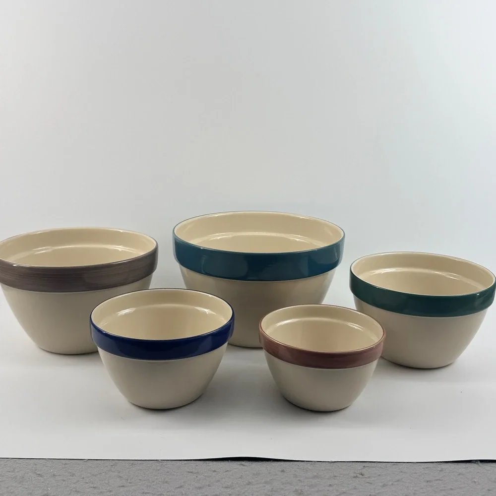 Over and Back Bistro Nesting Mixing Bowl Set‎ 5 Portugal Stoneware Color Band